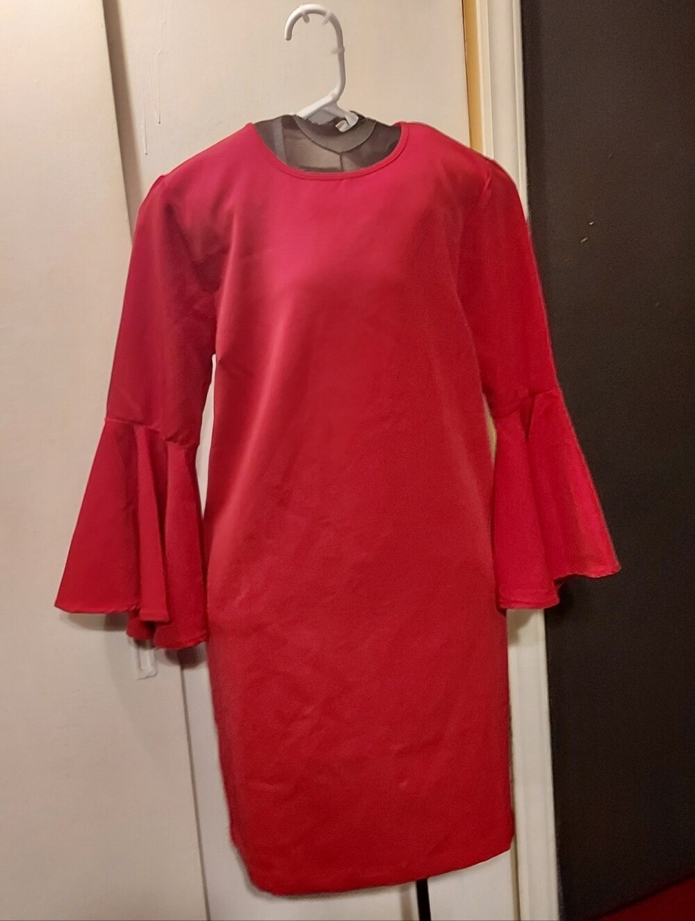 Mud Pie Womens Red Long-Sleeve Bell-Cuff Shift Dress Small